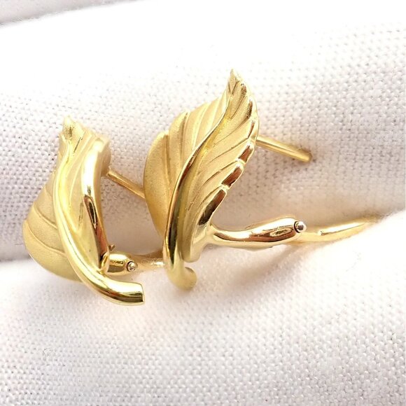 Vintage! Authentic Tiffany & Co Leaf 18k Yellow Gold Earrings 2003 - Picture 9 of 10